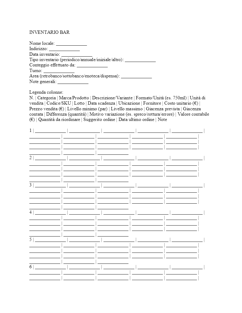 Inventario bar​