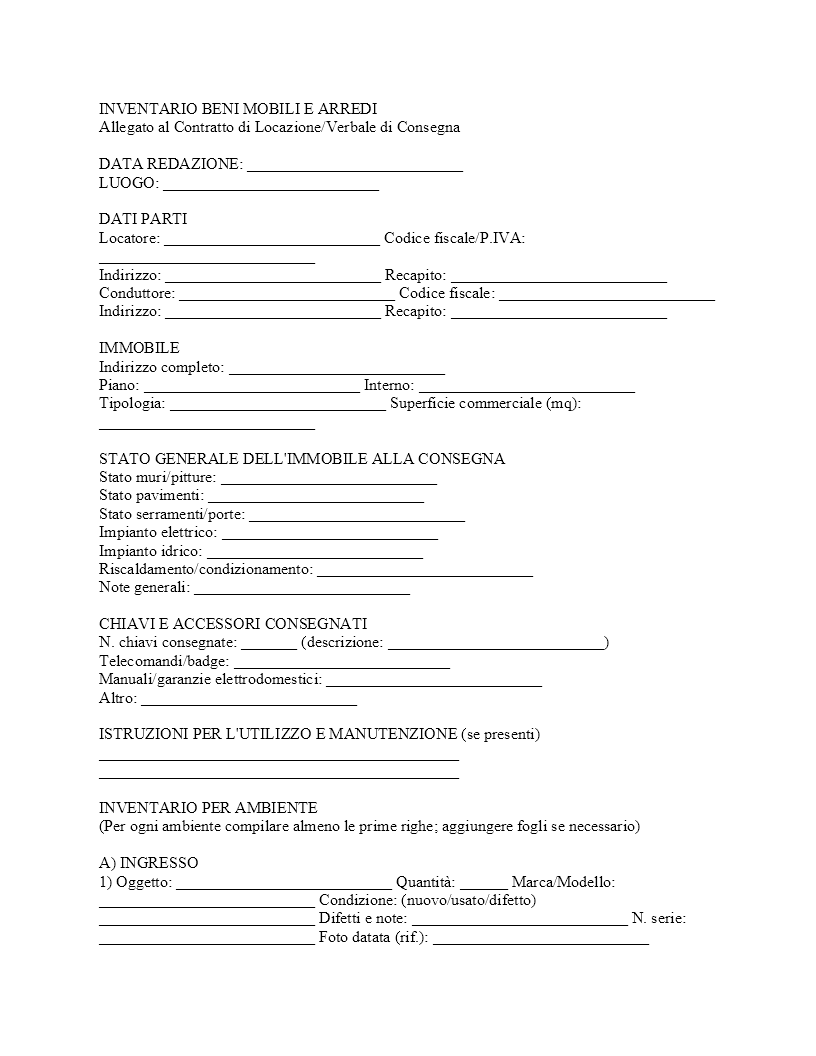 Inventario casa ammobiliata​