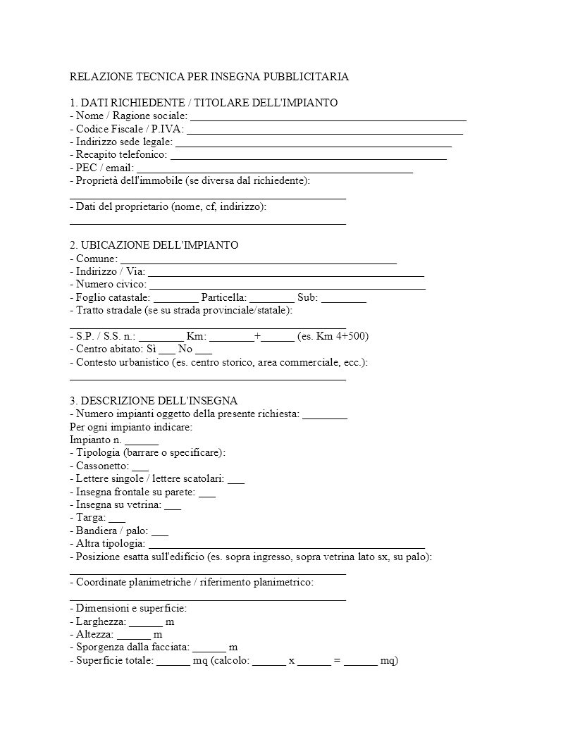 Relazione tecnica per insegna pubblicitaria​