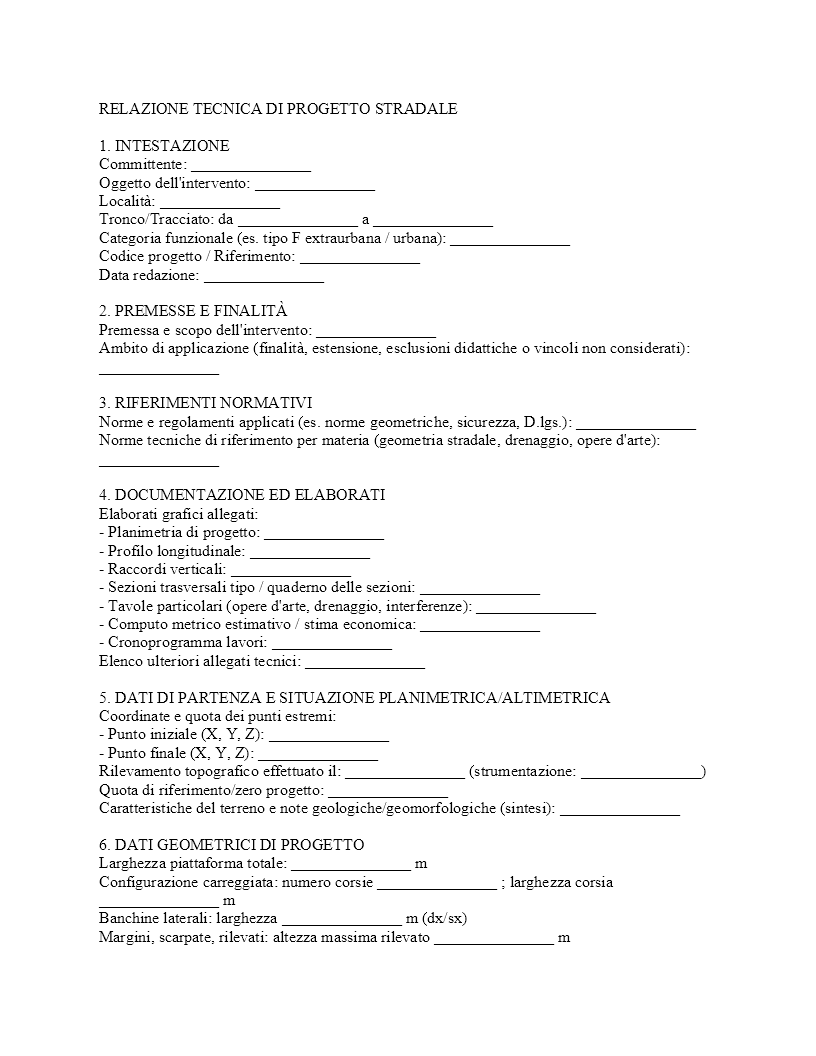 Relazione tecnica progetto stradale​