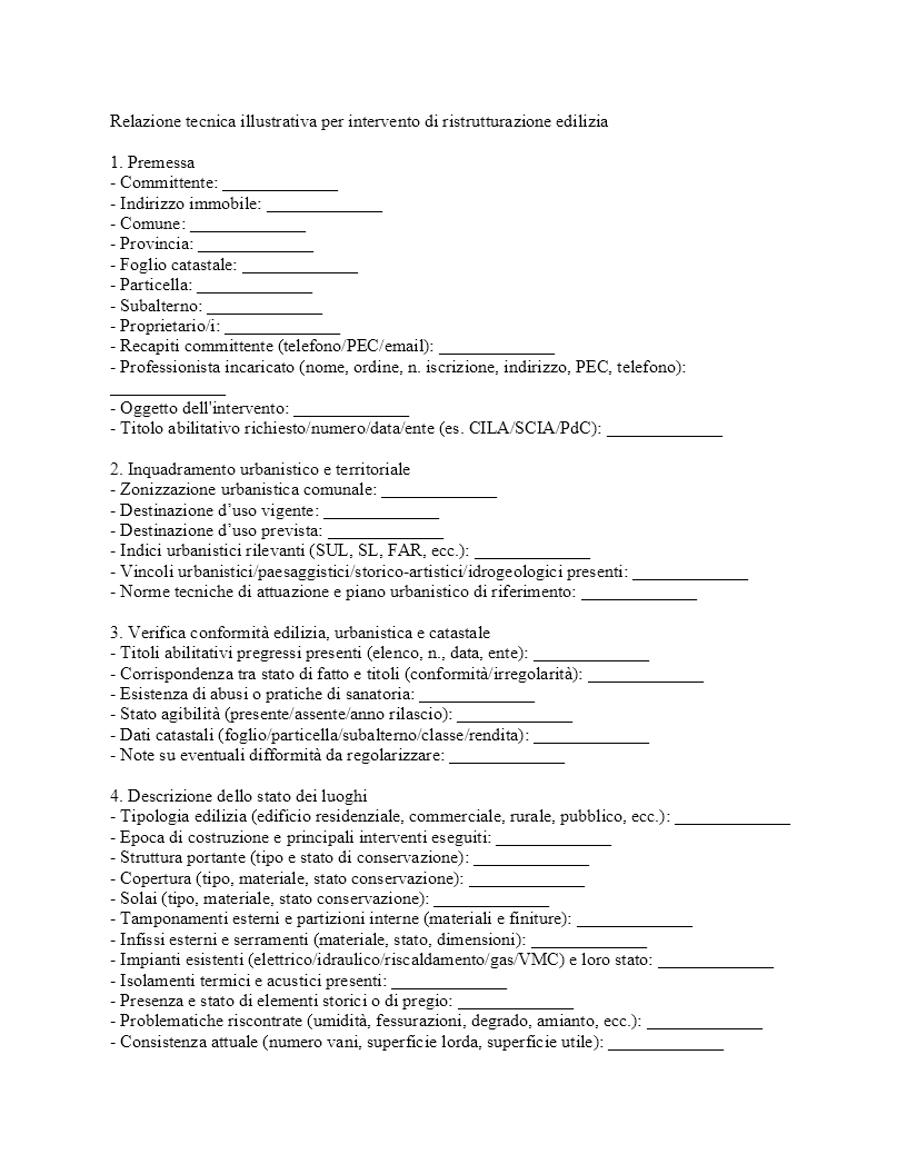 Relazione tecnica ristrutturazione edilizia​