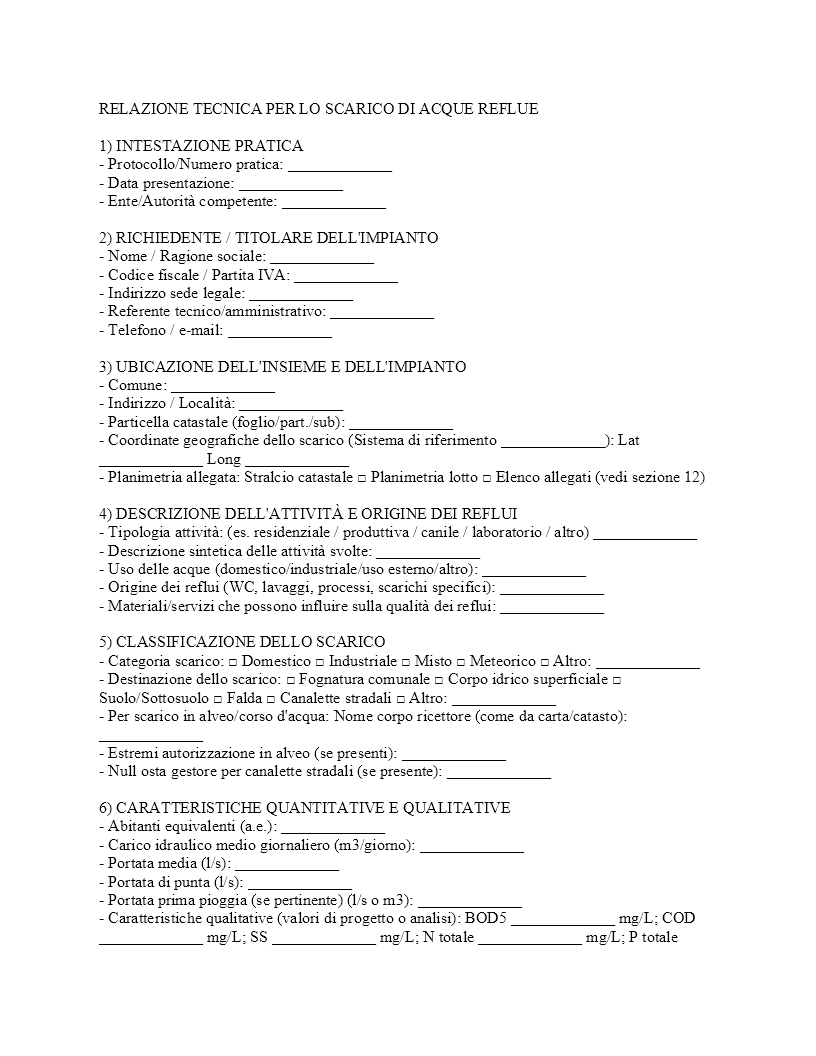 Relazione tecnica scarico acque reflue​