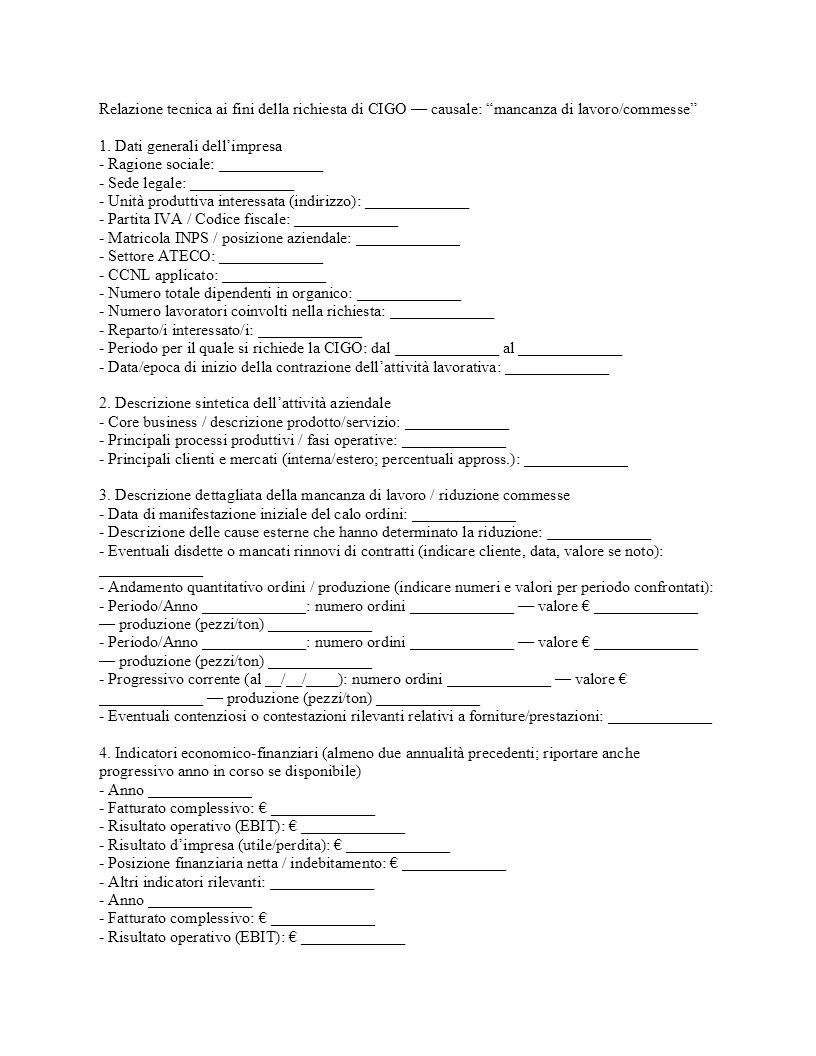 Relazione tecnica CIGO mancanza di lavoro​