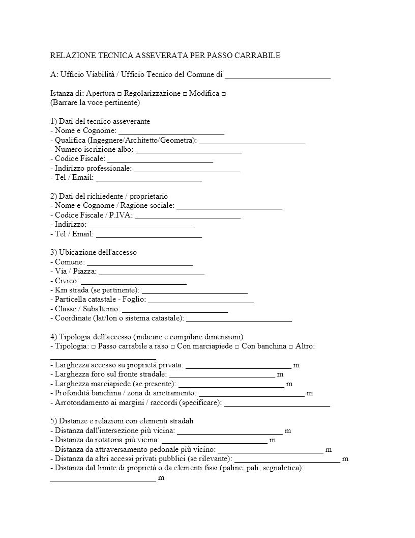 Relazione tecnica passo carrabile​