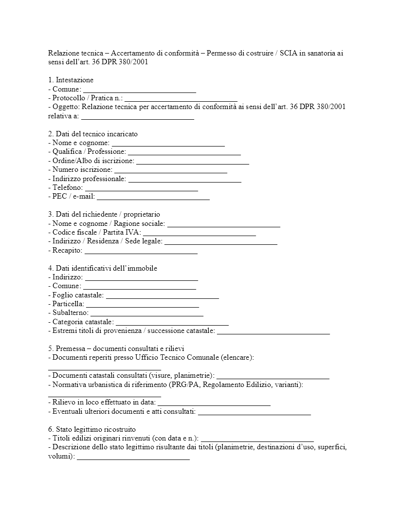 Relazione tecnica accertamento di conformità​