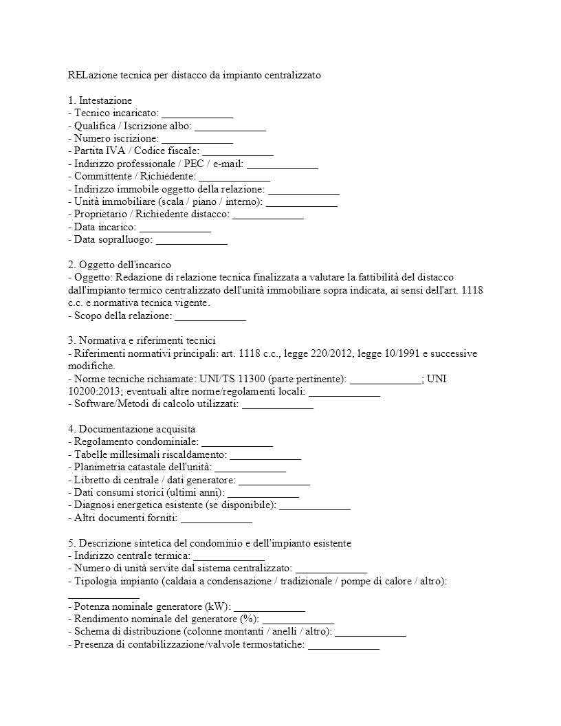 Relazione tecnica per distacco da impianto centralizzato​