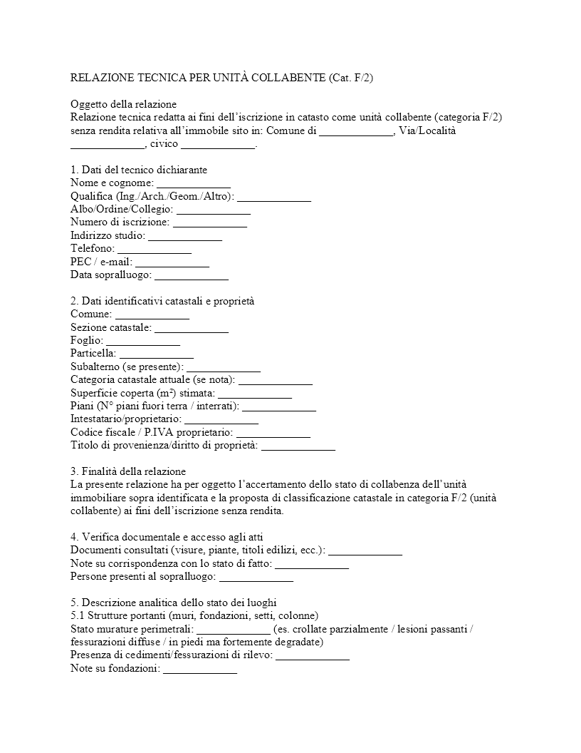Relazione tecnica per unità collabente​