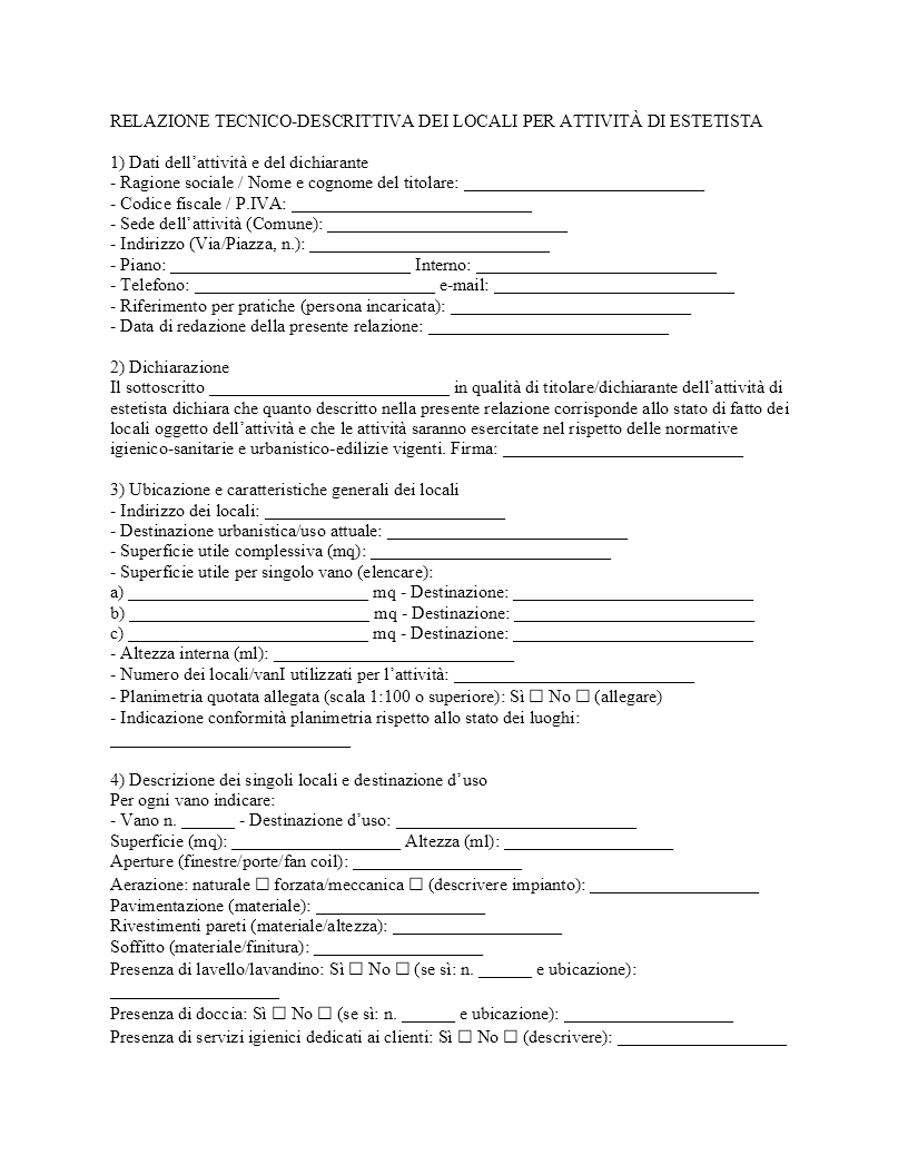 Relazione tecnica descrittiva dei locali estetista​