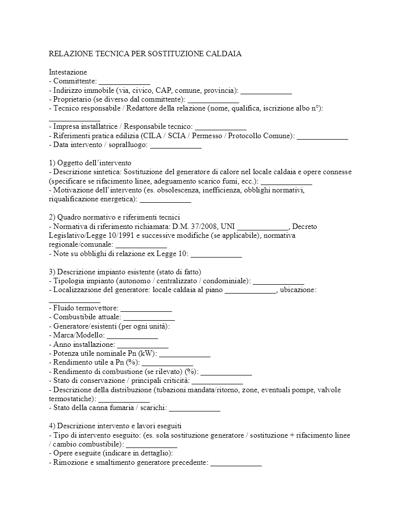 Relazione tecnica sostituzione caldaia​
