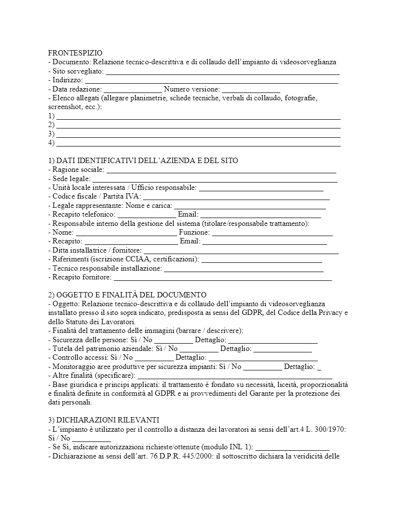 Relazione tecnica videosorveglianza​