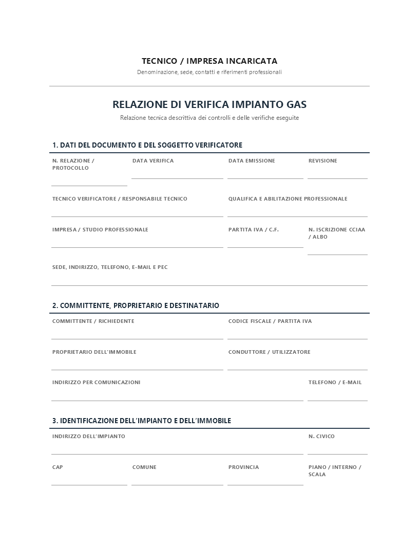 Relazione di verifica impianto gas