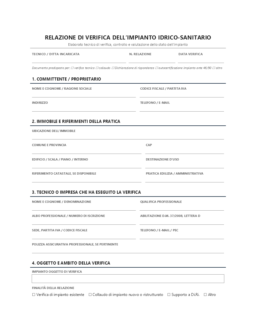 Relazione di verifica impianto idrico Relazione di verifica impianto idrico