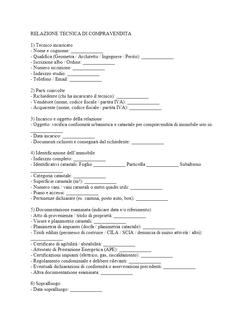 Relazione tecnica di compravendita