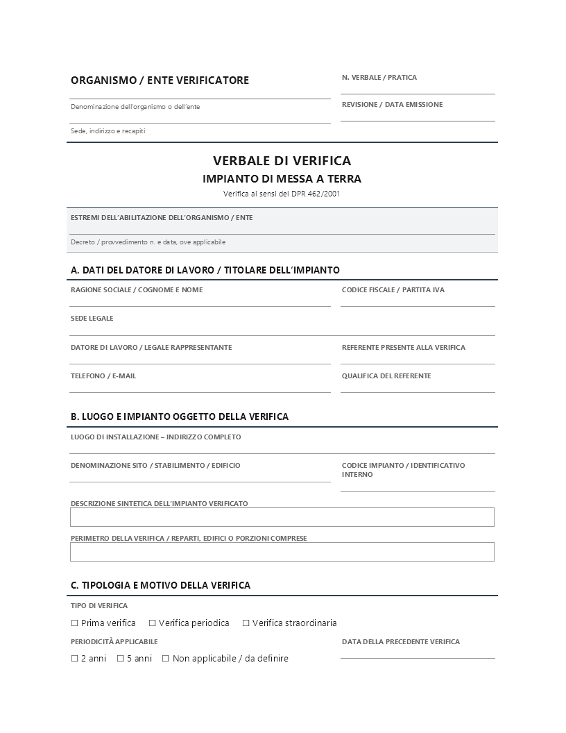 Verbale di verifica impianto di messa a terra​