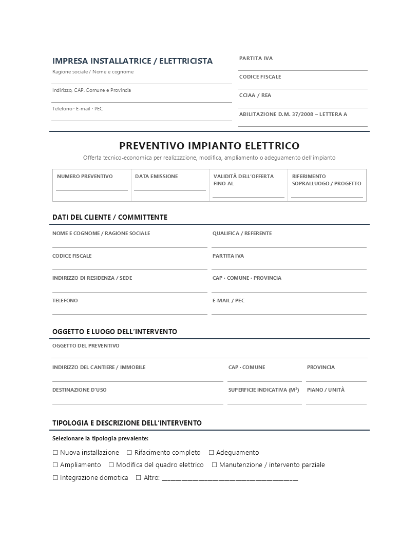 Preventivo impianto elettrico