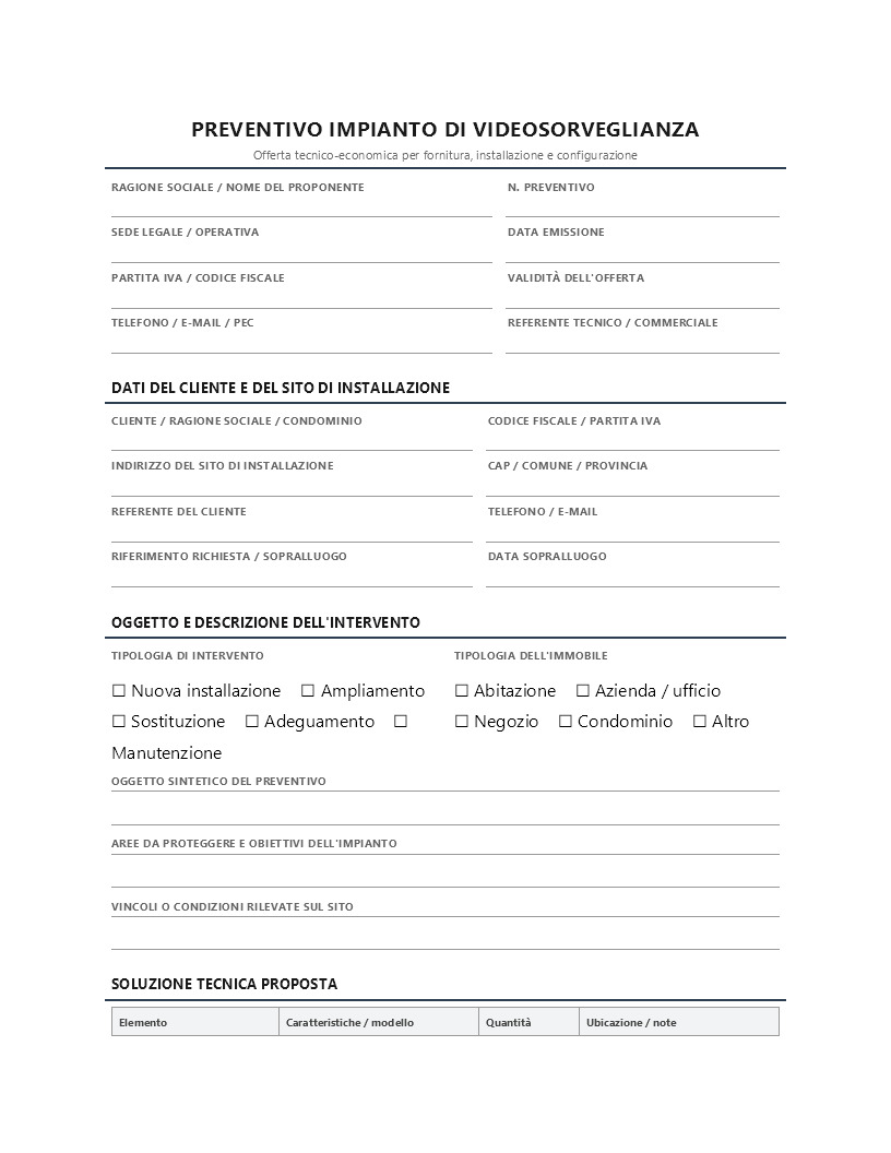 Preventivo impianto videosorveglianza
