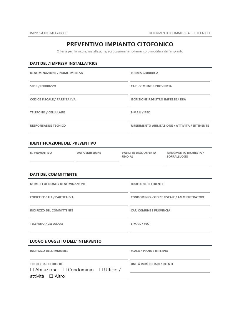 Preventivo impianto citofonico