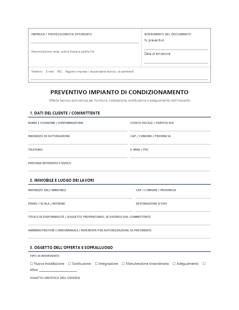 Preventivo impianto di condizionamento​