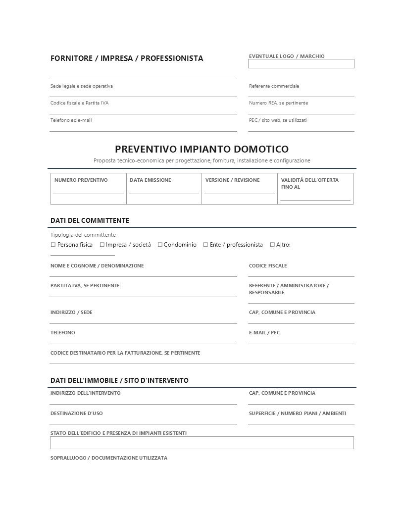 Preventivo impianto domotico