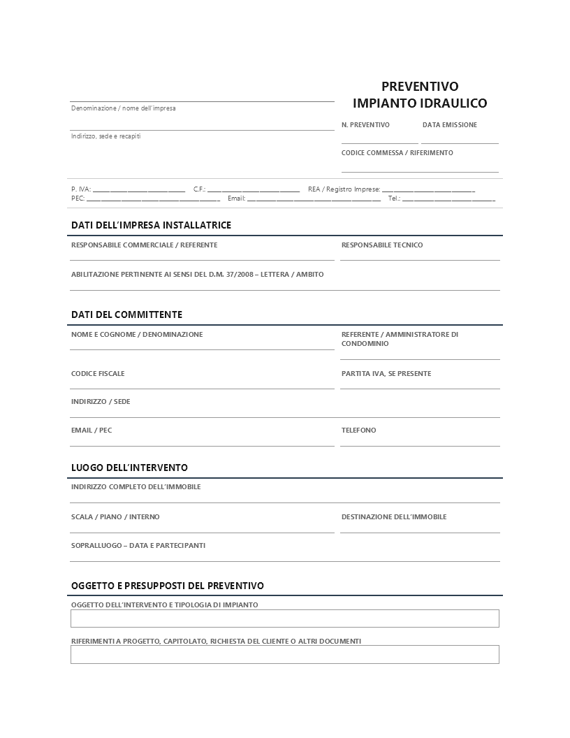 Preventivo impianto idraulico